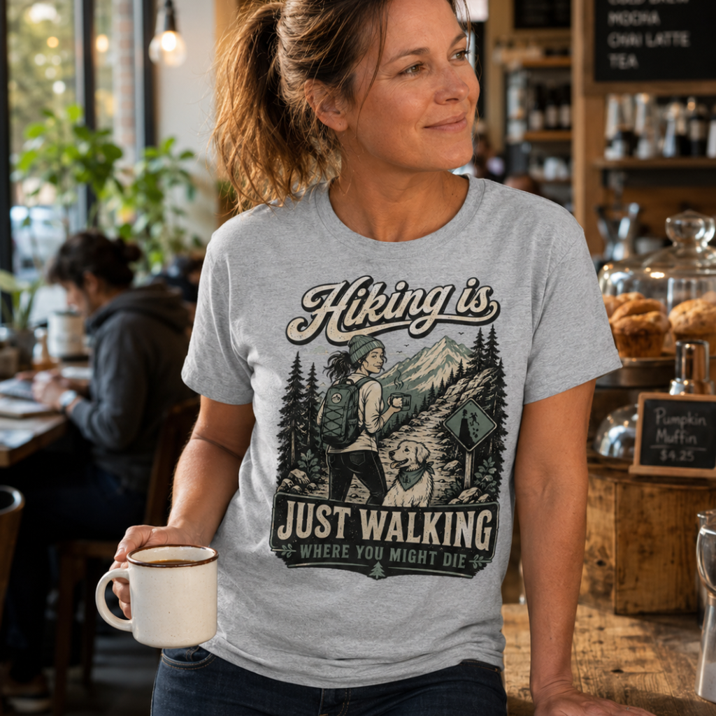 Printify T-Shirt Hiking Is Just Walking T-Shirt Hiking Is Just Walking T-Shirt