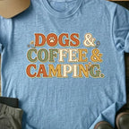 Printify T-Shirt Light Blue / S Dogs, Coffee, Camping T-Shirt Dogs, Coffee, Camping T-Shirt