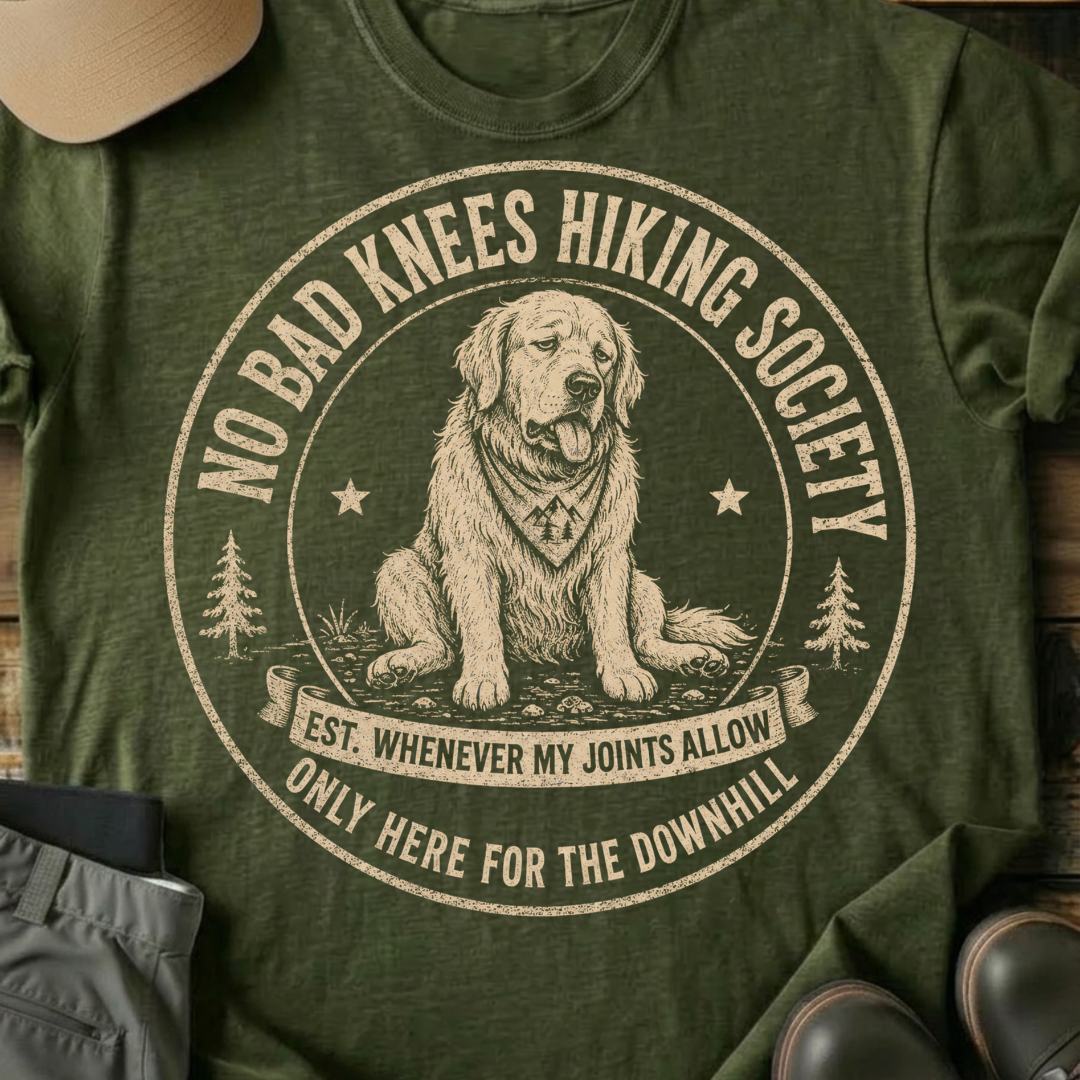 Printify T-Shirt Military Green / S No Bad Knees Hiking Society T-Shirt No Bad Knees Hiking Society T-Shirt