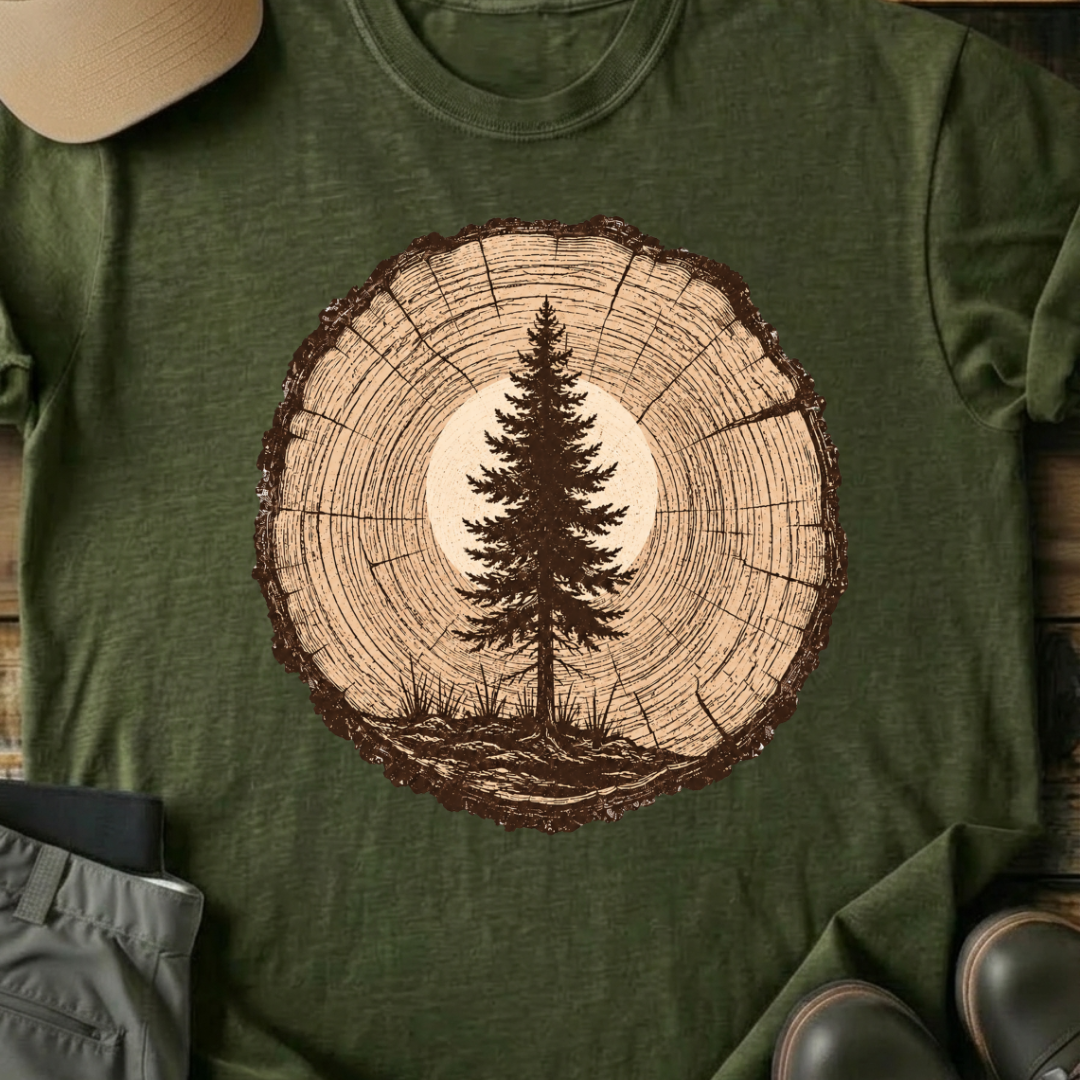 Printify T-Shirt Military Green / S Tree Ring Pine T-Shirt Tree Ring Pine T-Shirt