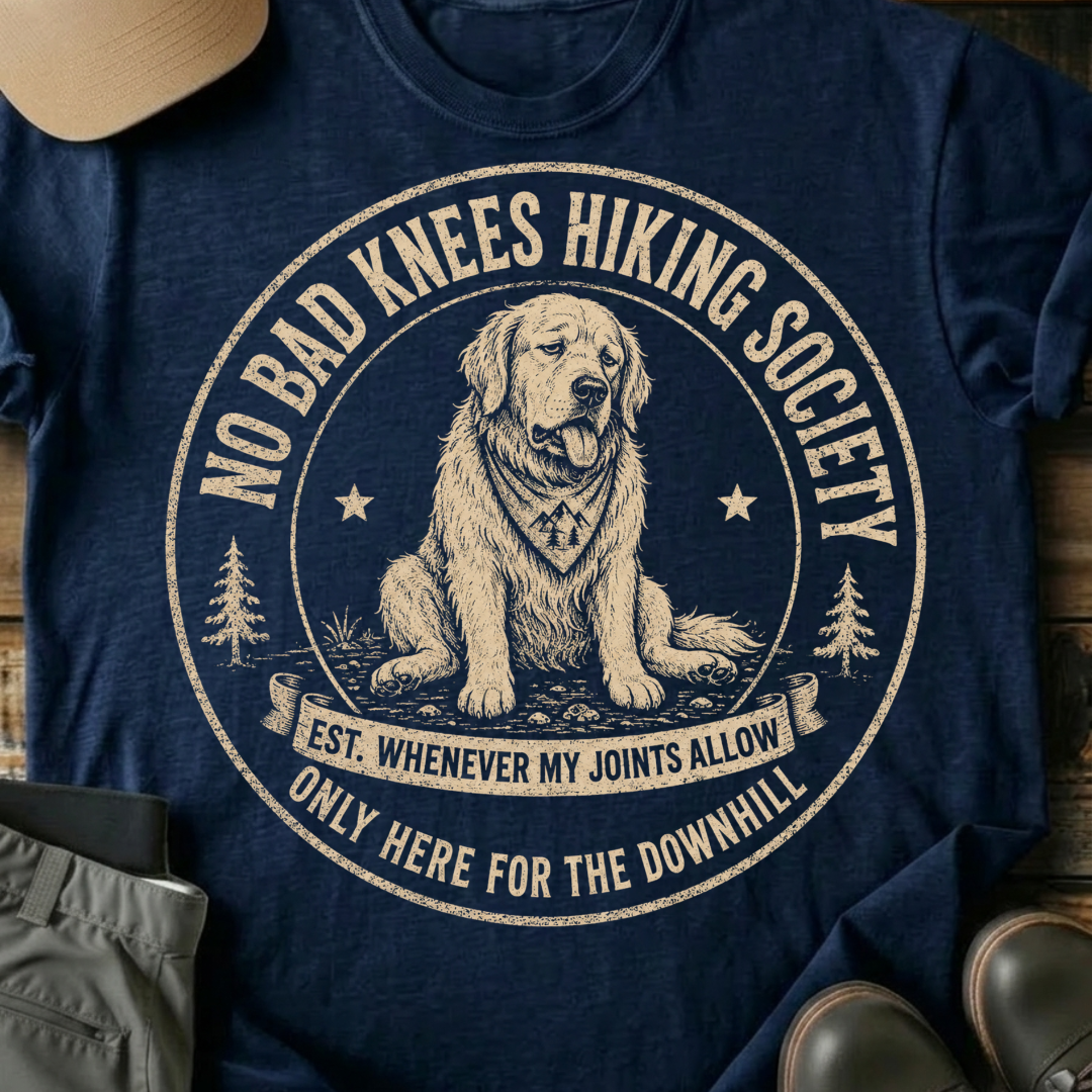 Printify T-Shirt Navy / XS No Bad Knees Hiking Society T-Shirt No Bad Knees Hiking Society T-Shirt