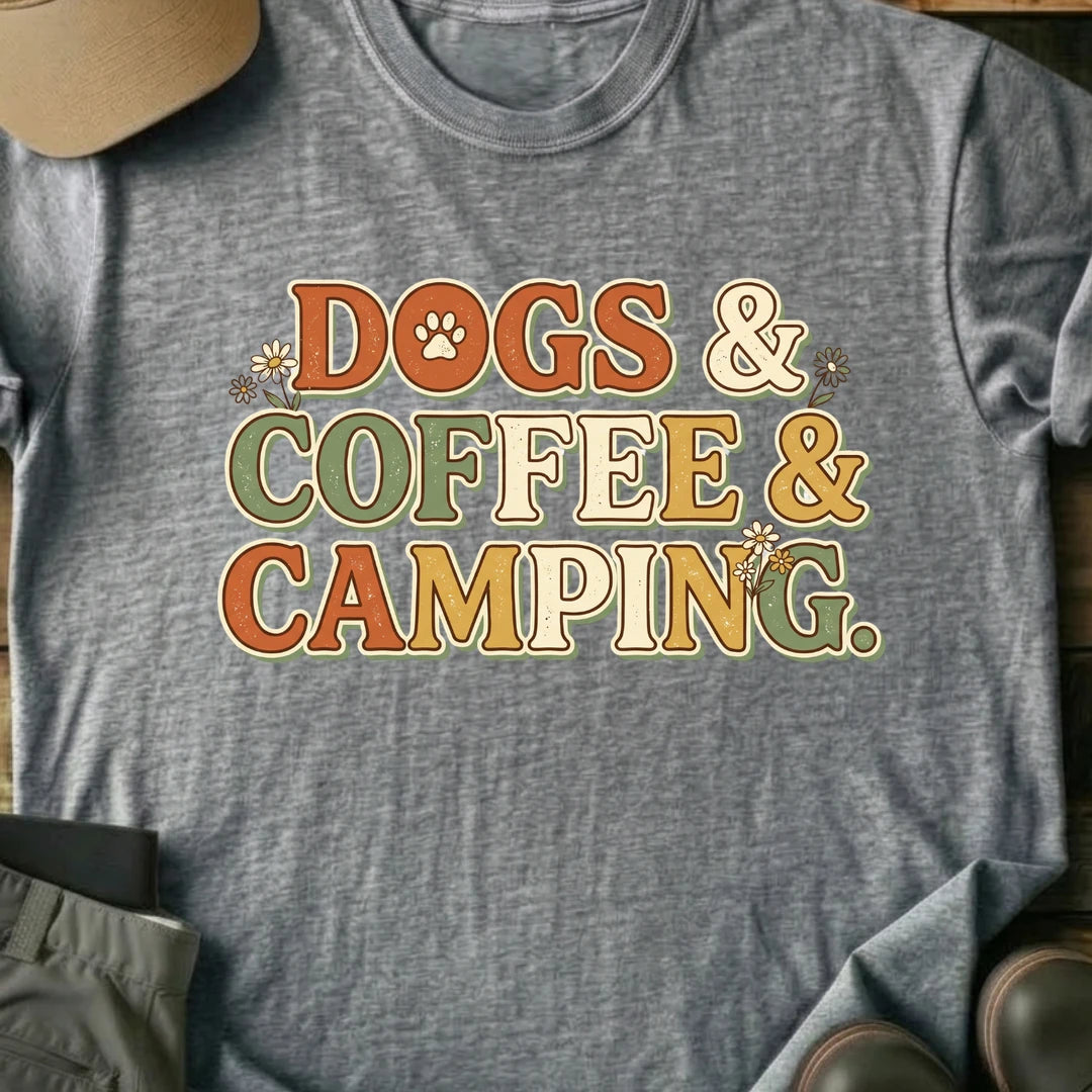 Printify T-Shirt Sport Grey / S Dogs, Coffee, Camping T-Shirt Dogs, Coffee, Camping T-Shirt
